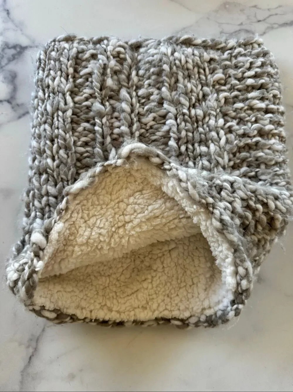 Cream tan knit neck scarf pullover tube thick plush